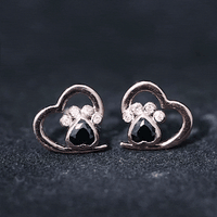 Heart Shape Black Spinel Paw Stud Earrings with Moissanite
