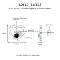 Heart Shape Black Spinel Paw Stud Earrings with Moissanite