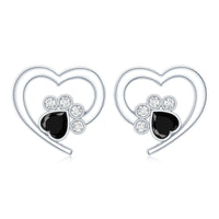 Heart Shape Black Spinel Paw Stud Earrings with Moissanite