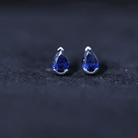 1 Carat Lab Grown Blue Sapphire Teardrop Stud Earrings
