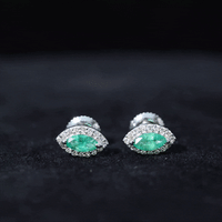 1.6 Carat Marquise Cut Emerald and Diamond Stud Earrings
