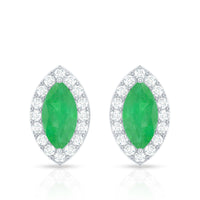 1.6 Carat Marquise Cut Emerald and Diamond Stud Earrings