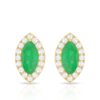 1.6 Carat Marquise Cut Emerald and Diamond Stud Earrings