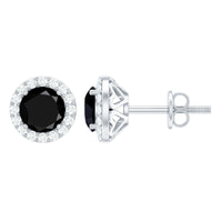 1.6 Carat Round Lab Created Black and White Diamond Halo Stud Earrings