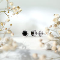 1.6 Carat Round Lab Created Black and White Diamond Halo Stud Earrings