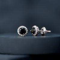 1.6 Carat Round Lab Created Black and White Diamond Halo Stud Earrings