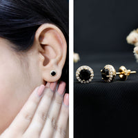 1.6 Carat Round Lab Created Black and White Diamond Halo Stud Earrings