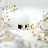 1.6 Carat Round Lab Created Black and White Diamond Halo Stud Earrings