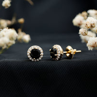 1.6 Carat Round Lab Created Black and White Diamond Halo Stud Earrings