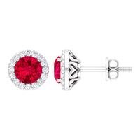 1.5 CT Lab Grown Ruby and Diamond Halo Classic Stud Earring