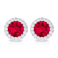 1.5 CT Lab Grown Ruby and Diamond Halo Classic Stud Earring