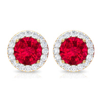 1.5 CT Lab Grown Ruby and Diamond Halo Classic Stud Earring