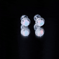 Sterling Silver 1 Carat Ethiopian Opal Stud Earrings with Halo