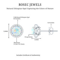 Sterling Silver 1 Carat Ethiopian Opal Stud Earrings with Halo