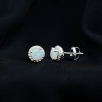 Sterling Silver 1 Carat Ethiopian Opal Stud Earrings with Halo