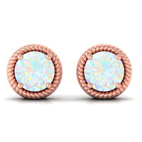 1 Carat Round Shape Ethiopian Opal Solitaire Stud Earrings