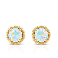 1 Carat Round Shape Ethiopian Opal Solitaire Stud Earrings