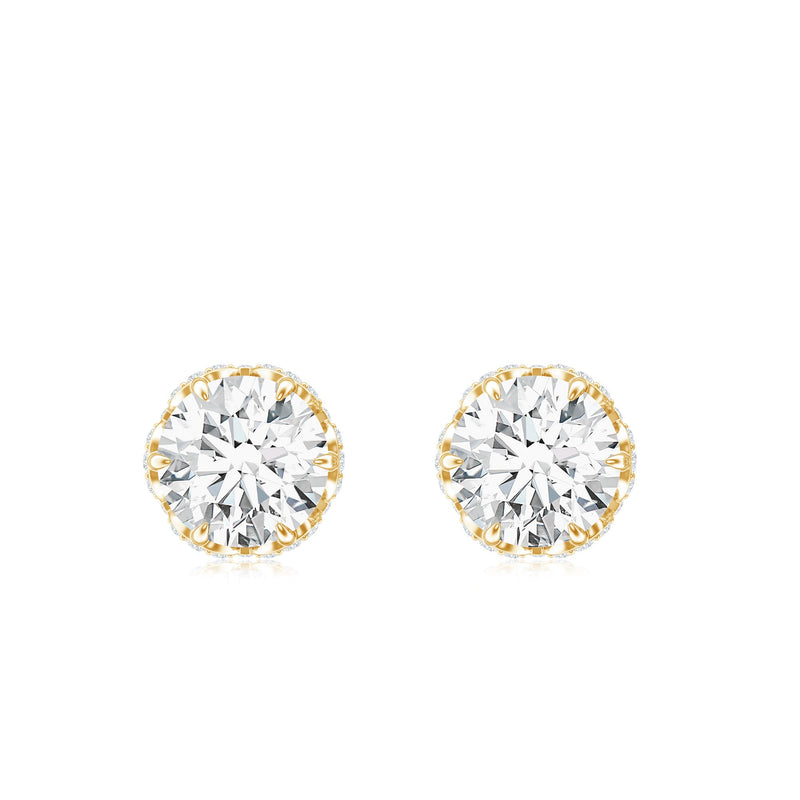 Rosec Jewels 1 Carat Moissanite stud earrings with screw back, featuring sparkling gemstone and secure fastening.
