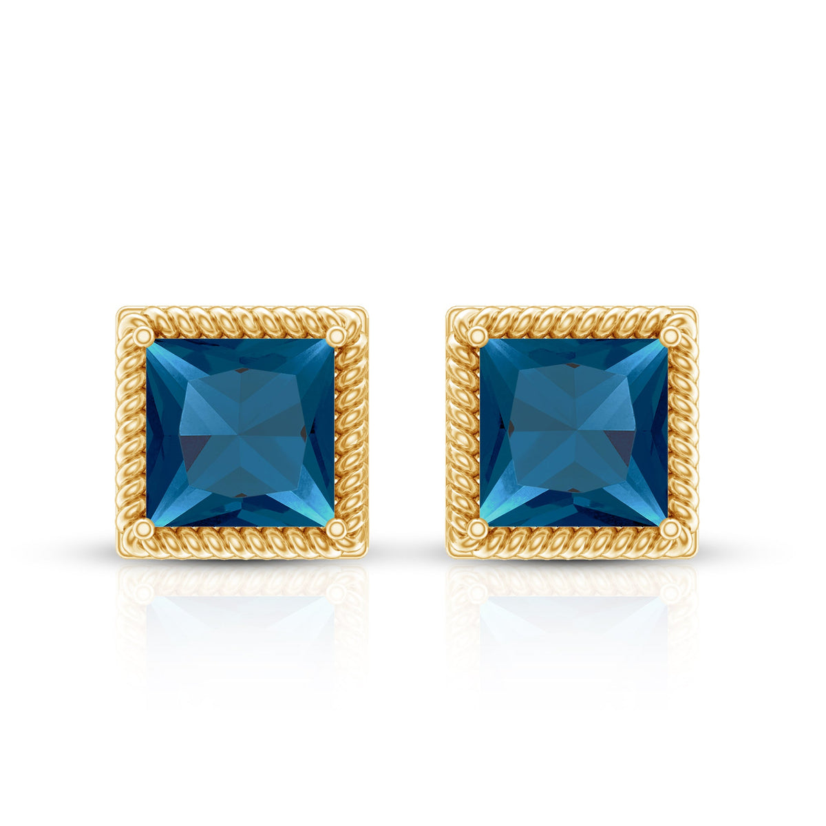 Rosec Jewels 2 Carat Princess Cut London Blue Topaz Stud Earrings showing sparkling blue gemstones in a classic stud design