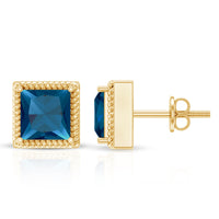 Rosec Jewels 2 Carat Princess Cut London Blue Topaz Stud Earrings, showcasing sparkling blue gemstone earrings on a white background.