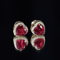 Heart Shape Lab Grown Ruby Stud Earrings For Her