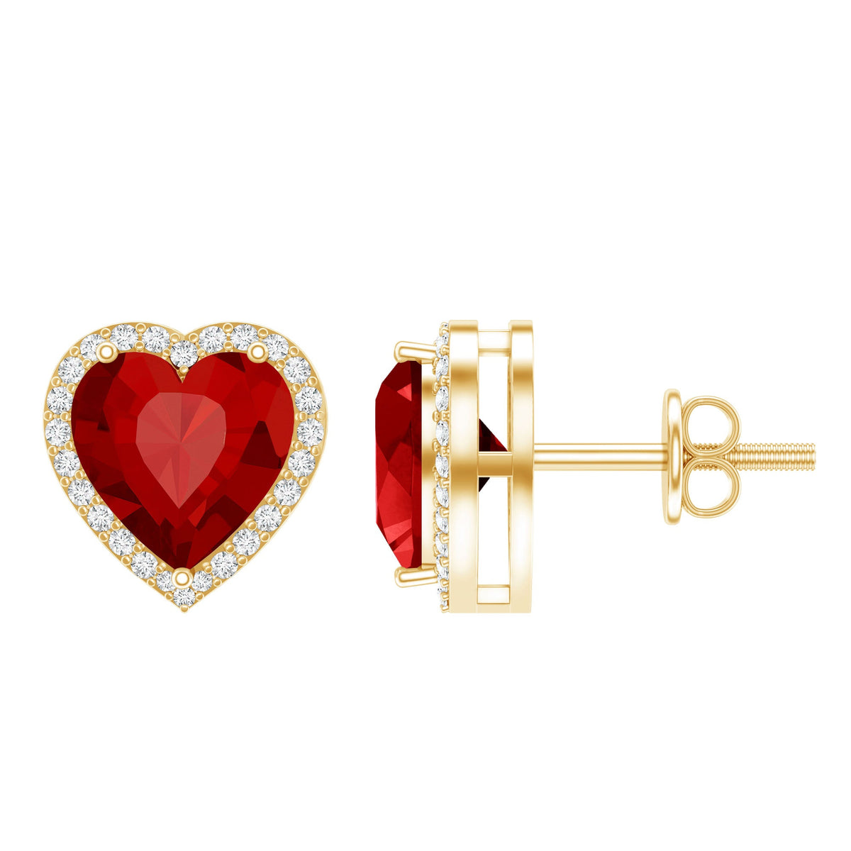 Heart Shape Lab Grown Ruby Stud Earrings For Her