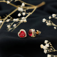 Heart Shape Lab Grown Ruby Stud Earrings For Her
