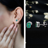 Natural Emerald Cut 4X6 MM Emerald Stud Earrings