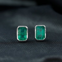 Natural Emerald Cut 4X6 MM Emerald Stud Earrings