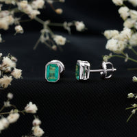 Natural Emerald Cut 4X6 MM Emerald Stud Earrings