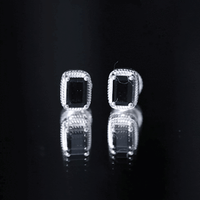 Genuine Black Onyx Emerald Cut Stud Earring with Twisted Rose Frame