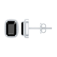 Genuine Black Onyx Emerald Cut Stud Earring with Twisted Rose Frame