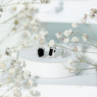 1.2 Carat Emerald Cut Black Onyx Stud Earrings in Silver