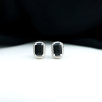 1.2 Carat Emerald Cut Black Onyx Stud Earrings in Silver