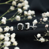 1.2 Carat Emerald Cut Black Onyx Stud Earrings in Silver
