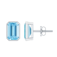 Sterling Silver 1.2 Carat Emerald Cut Aquamarine Stud Earrings