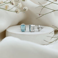 Sterling Silver 1.2 Carat Emerald Cut Aquamarine Stud Earrings