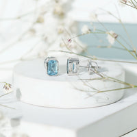 Sterling Silver 1.2 Carat Emerald Cut Aquamarine Stud Earrings