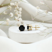 Round Cut Black Onyx Solitaire Stud Earrings