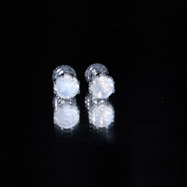 Yellow moonstone solitaire stud earrings by Rosec Jewels with 6 mm decorative design, showcasing elegant gemstone details.