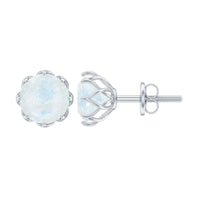 Rosec Jewels 6mm moonstone solitaire stud earrings featuring elegant round moonstones set in sterling silver.