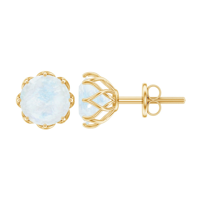 Rosec Jewels 6mm moonstone solitaire stud earrings featuring elegant, round moonstones set in classic earring design.