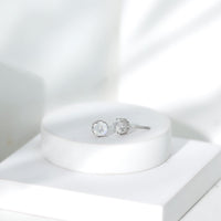 Round Cut Genuine Moonstone and Diamond Stud Earrings