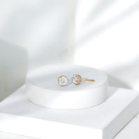 Round Cut Genuine Moonstone and Diamond Stud Earrings