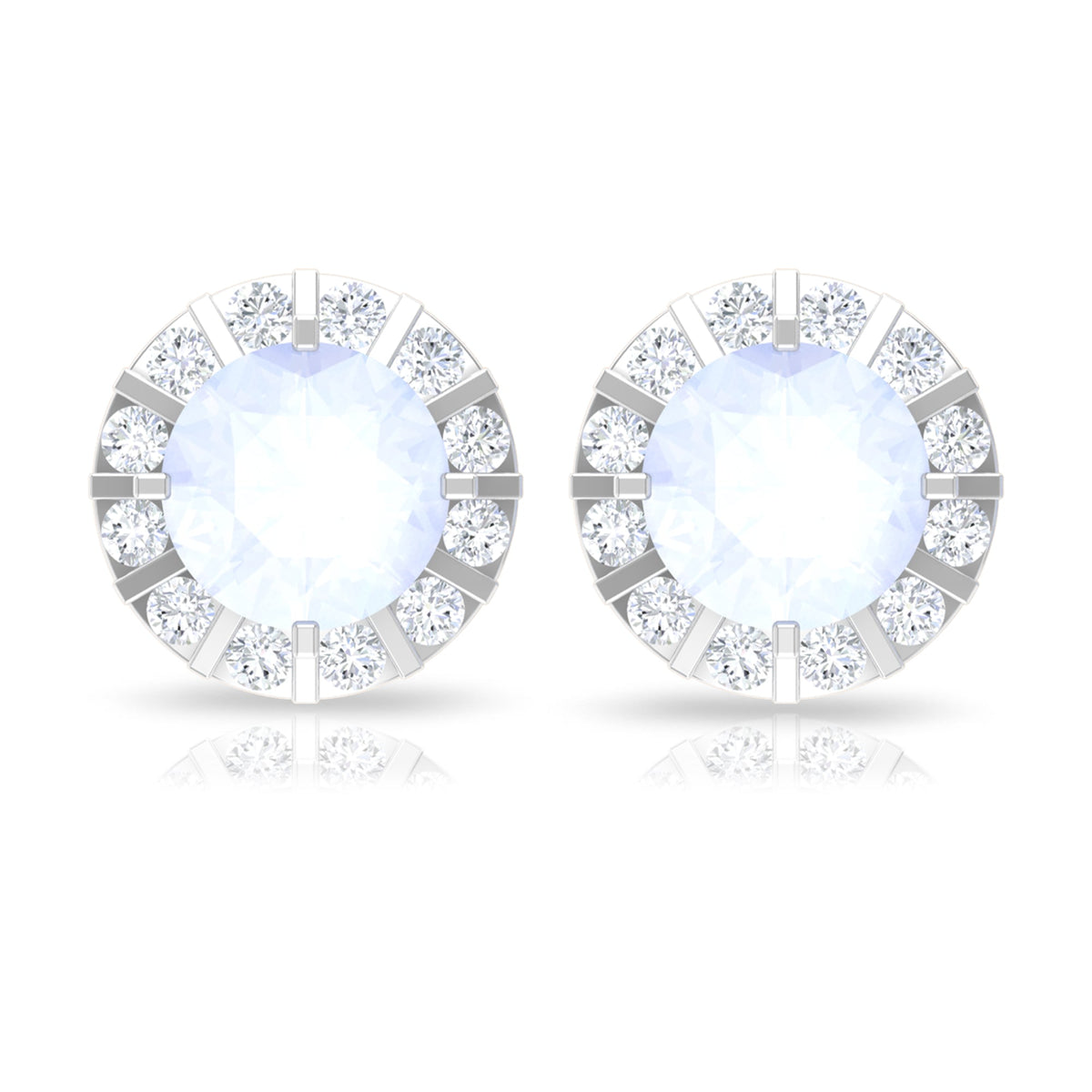 Vintage Inspired 0.74 Carat Moonstone and Diamond Halo Stud Earrings