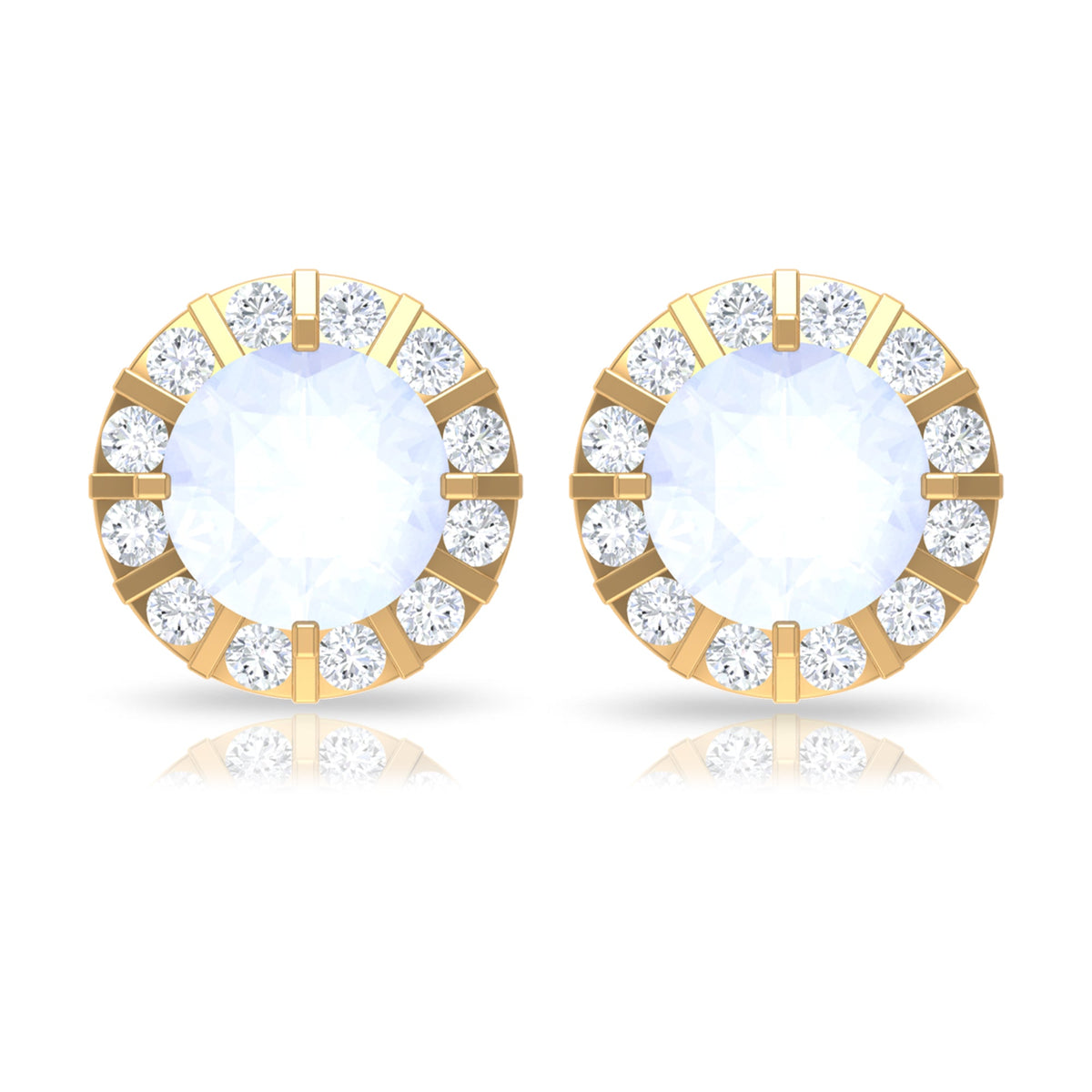 Vintage Inspired 0.74 Carat Moonstone and Diamond Halo Stud Earrings