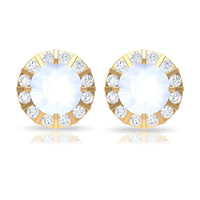 Vintage Inspired 0.74 Carat Moonstone and Diamond Halo Stud Earrings