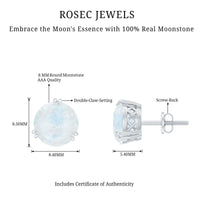 Natural 1.7 Carat Moonstone Stud Earrings with Screw Back