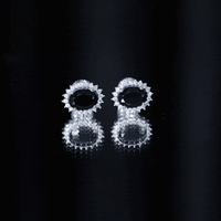 Real 2 Carat Oval Black Onyx Stud Earrings with Moissanite Halo