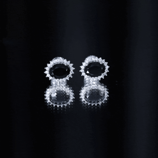 Rosec Jewels 2 Carat oval cut black onyx stud earrings with sparkling moissanite halo for elegant jewelry style.